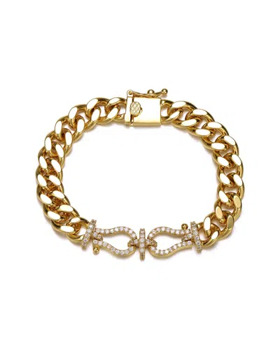 Rachel Glauber 14k Plated Cz Love Knot Miami Cuban & Curb Chain Bracelet In Gold