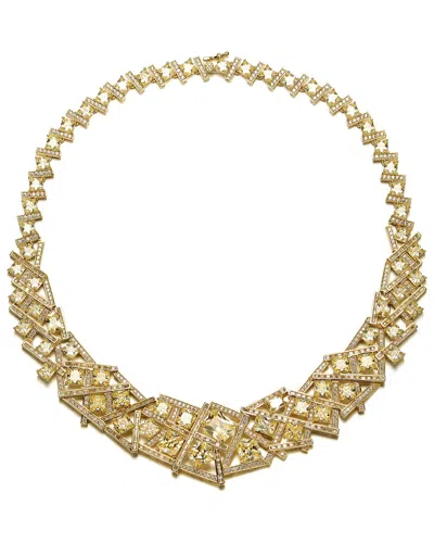 Rachel Glauber 3d Geometric Cluster Basketweave Stack Graduated Eternity Formal Necklace In Gold-tone