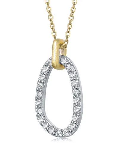 Rachel Glauber 14k Plated Cz Oval Pendant In Gray