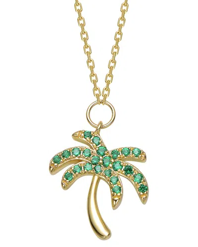 Rachel Glauber 14k Plated Cz Palm Necklace In Pink