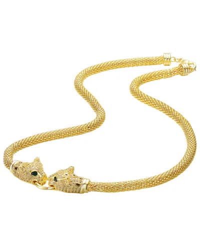 Rachel Glauber 14k Plated Cz Panther Necklace In Gold