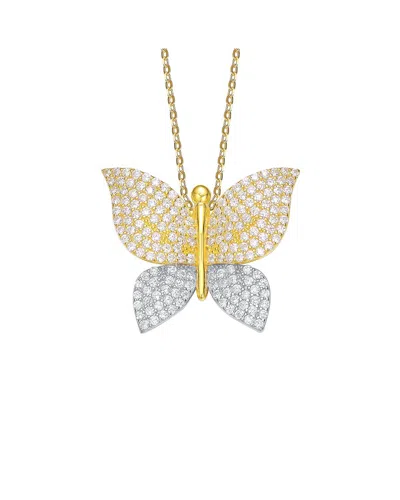 Rachel Glauber Two-tone With Cubic Zirconia Butterfly Pendant Necklace In White