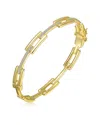 Rachel Glauber 14k Gold Plated With Clear Cubic Zirconia Rectangular Link Bracelet In Gold