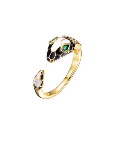 Rachel Glauber Gold Plated Green Cubic Zirconia Inlaid Ring In Black