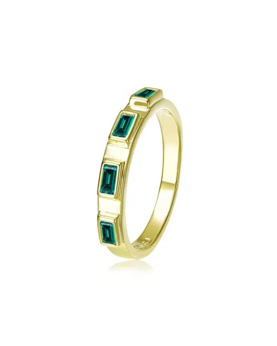 Rachel Glauber Rg 14k Gold Plated Emerald Cubic Zirconia Band Ring In Green