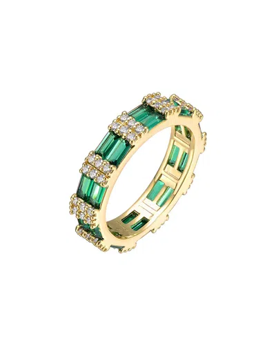 Rachel Glauber 14k Gold Plated With Double Emerald Green Cubic Zirconia Band Ring