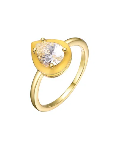 Rachel Glauber 14k Gold Plated With Pear Shaped Clear Cubic Zirconia Yellow Enamel Promise Stacking Ring In Silver