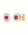 Rachel Glauber Rg 14k Gold Plated With Ruby Cubic Zirconia Round Solitaire Bezel Stud Earrings
