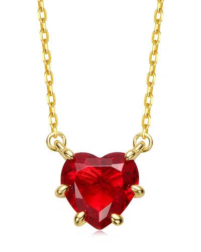 Rachel Glauber Heart-shaped Colored Cubic Zirconia Solitaire Necklace In Gold