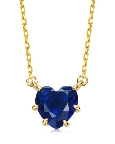 Rachel Glauber Heart-shaped Colored Cubic Zirconia Solitaire Necklace In Gold