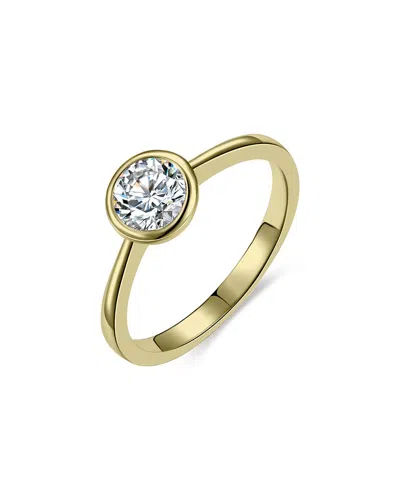 Rachel Glauber Rg White Gold Plated With Diamond Cubic Zirconia Bezel Solitaire Ring