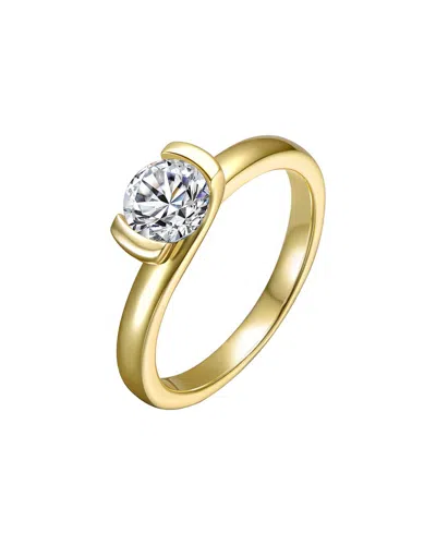 Rachel Glauber 14k Plated Cz Solitaire Ring In Purple