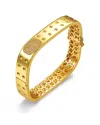 Rachel Glauber Rg 14k Gold Plated With Diamond Cubic Zirconia Textured Geometric Square Bangle Bracelet