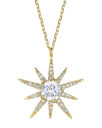Rachel Glauber Rg 14k Gold Plated With Diamond Cubic Zirconia 10-point Starburst Pendant Necklace