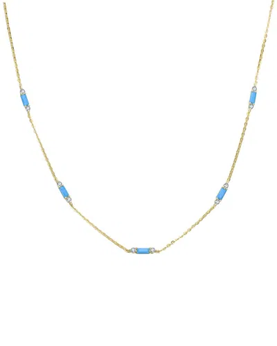 Rachel Glauber 14k Plated Cz Station Necklace In Gold