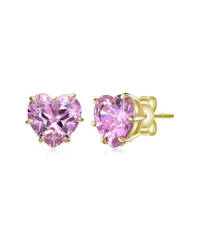 Rachel Glauber Heart-shaped Colored Cubic Zirconia Stud Earrings In Multi
