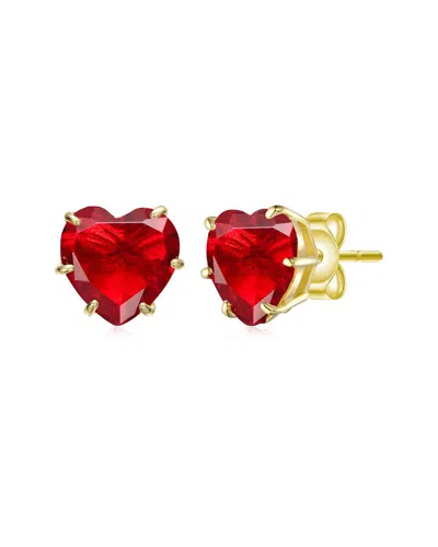 Rachel Glauber Heart-shaped Colored Cubic Zirconia Stud Earrings In Red