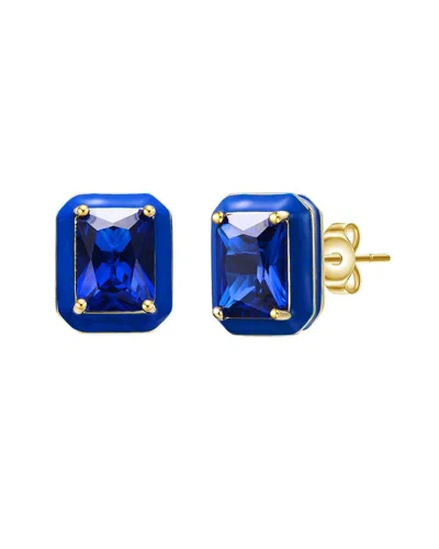 Rachel Glauber 14k Gold Plated With Sapphire Blue Cubic Zirconia Radiant Blue Enamel Halo Stud Earrings