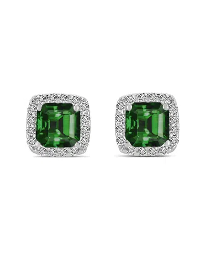 Rachel Glauber 14k Plated Cz Studs In Green