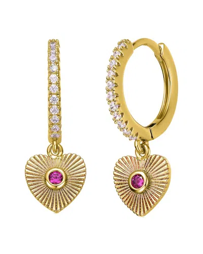 RACHEL GLAUBER RACHEL GLAUBER 14K PLATED CZ SUNRAY HEART DANGLE HOOPS