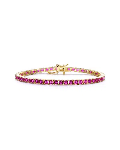 Rachel Glauber 14k Gold Plated With Colored 3mm Cubic Zirconia Tennis Bracelet In Red