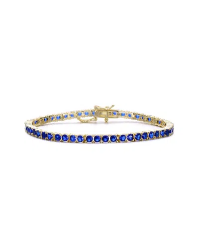 Rachel Glauber 14k Gold Plated With Colored 3mm Cubic Zirconia Tennis Bracelet In Blue