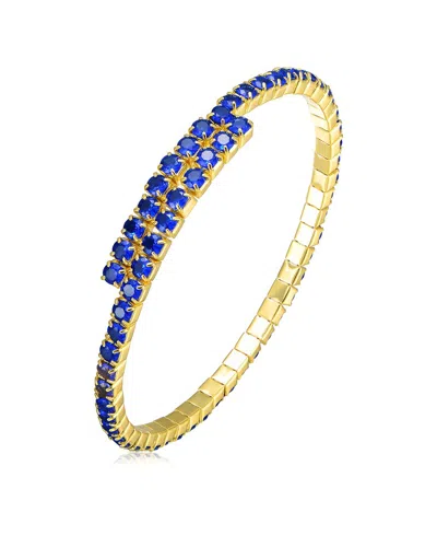 Rachel Glauber Colored Cubic Zirconia Bypass Tennis Bracelet In Blue