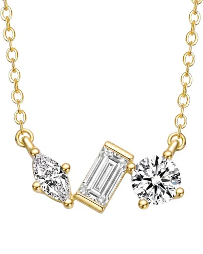 Rachel Glauber 14k Plated Cz Three Stone Necklace In Pink