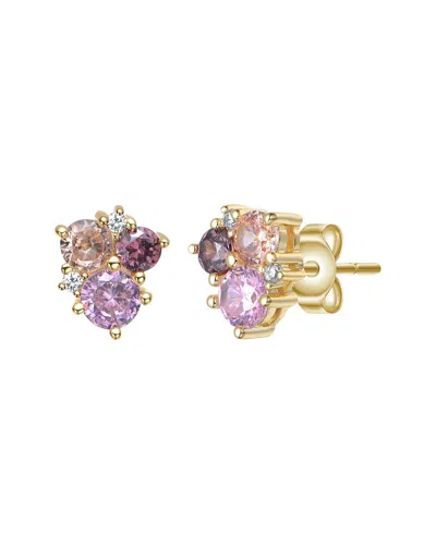 Rachel Glauber 14k Plated Cz Three Stone Ring In Gold
