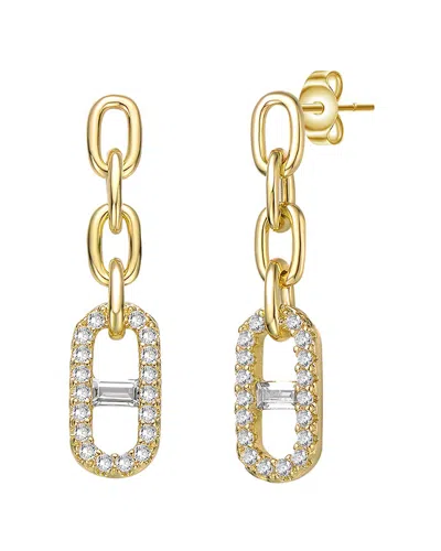 Rachel Glauber 14k Plated Cz Triple Chain Anchor Drop Earrings In Gold