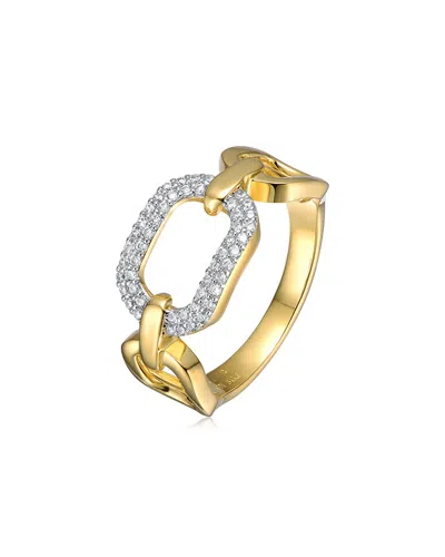 Rachel Glauber 14k Gold Plated With Cubic Zirconia Pave Triple Chain Link Ring