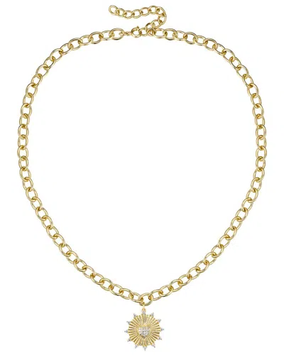 Rachel Glauber 14k Plated Cz Vintage Shield Sunshine Necklace