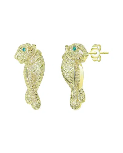 Rachel Glauber 14k Gold Plated With Emerald Green Cubic Zirconia Walking Panther Earrings
