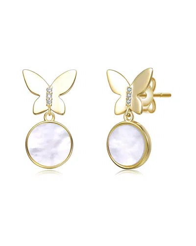 Rachel Glauber 14k Plated Pearl Cz Earrings In Gold