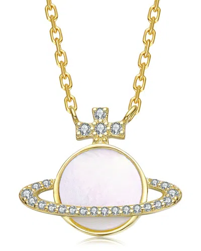 Rachel Glauber 14k Plated Pearl Cz Necklace In Gold