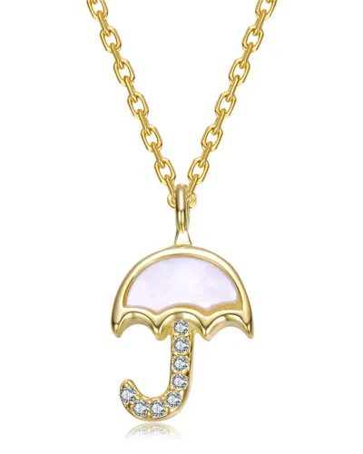 Rachel Glauber 14k Plated Pearl Cz Pendant In Gold