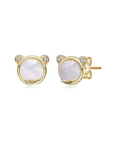 Rachel Glauber 14k Plated Pearl Cz Stud Earrings In Gold