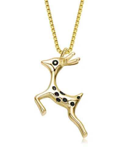 Rachel Glauber 14k Plated Reindeer Pendant In Gold