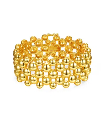 Rachel Glauber 14k Plated Wide Medallion Mesh Link Bracelet