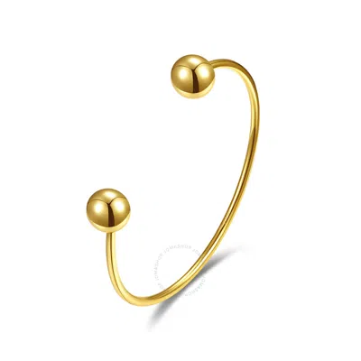Rachel Glauber 14k Yellow Gold Plated Ball Capped Open Cuff Bangle Bracelet In Gold-tone