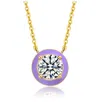 Rachel Glauber 14k Yellow Gold Plated With Clear Cubic Zirconia Purple Enamel Round Pendant Necklace In Silver