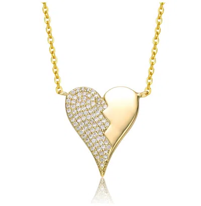 Rachel Glauber 14k Yellow Gold Plated With Cubic Zirconia Broken Cracked Zig-zag Half & Half Stolen Heart Pendant N In Silver