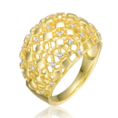 Rachel Glauber 14k Yellow Gold Plated With Cubic Zirconia Dome-shaped Textured Nugget Ring In Gold-tone