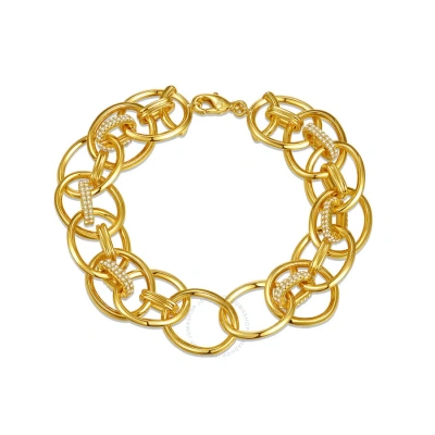 Rachel Glauber 14k Yellow Gold Plated With Cubic Zirconia Double Entwined Cable Chain Bracelet In Gold-tone