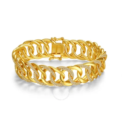 Rachel Glauber 14k Yellow Gold Plated With Cubic Zirconia Interlocking Slinky Link Chain Bracelet In Gold-tone