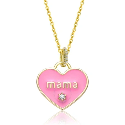 Rachel Glauber 14k Yellow Gold Plated With Cubic Zirconia Mama Pink Enamel Heart Pendant Layering Ne