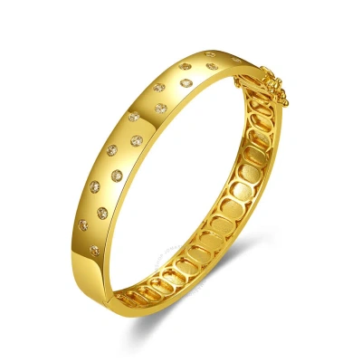 Rachel Glauber 14k Yellow Gold Plated With Cubic Zirconia Starry Sky Bangle Bracelet In Gold-tone