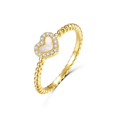 Rachel Glauber 14k Yellow Gold Plated With Mother Of Pearl & Diamond Cubic Zirconia Beaded Band Promise Stacking Ri