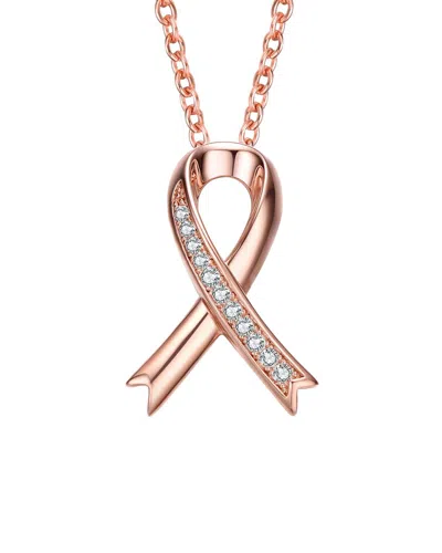 Rachel Glauber 18k Rose Gold Plated Cz Love Pendant In Metallic