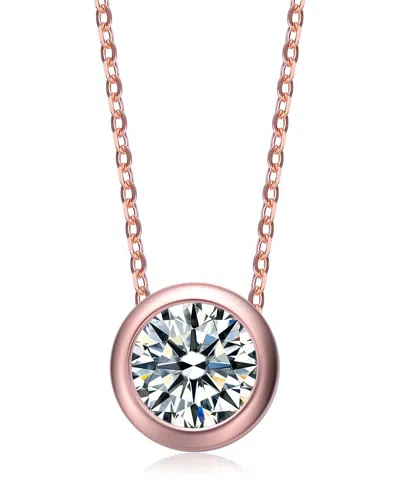 Rachel Glauber Rg White Gold Plated With Diamond Cubic Zirconia Round Solitaire Bezel Floating Pendant Necklace